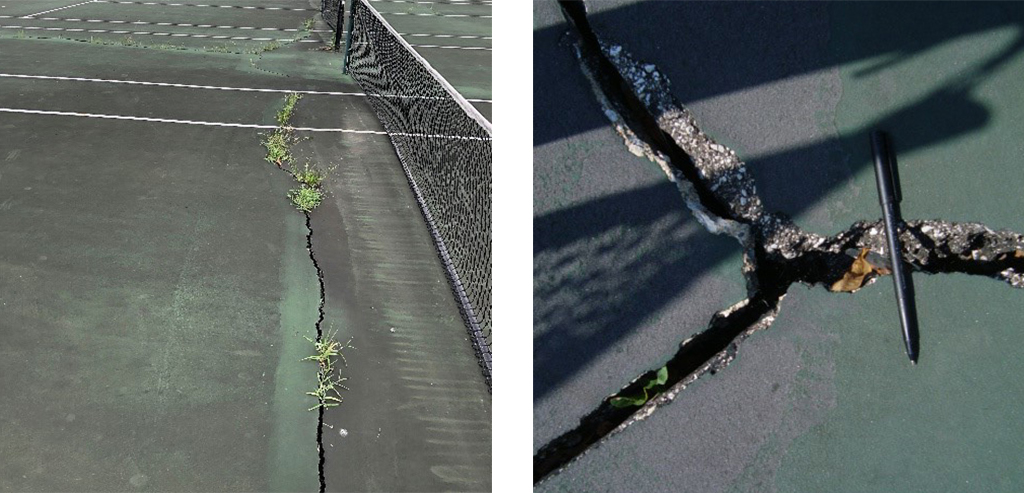 Asphalt tennis court cracking