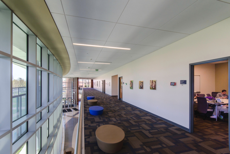 seating areas in corridors give students places to gather